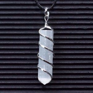 Selenite Coil Wrapped Point Pendant